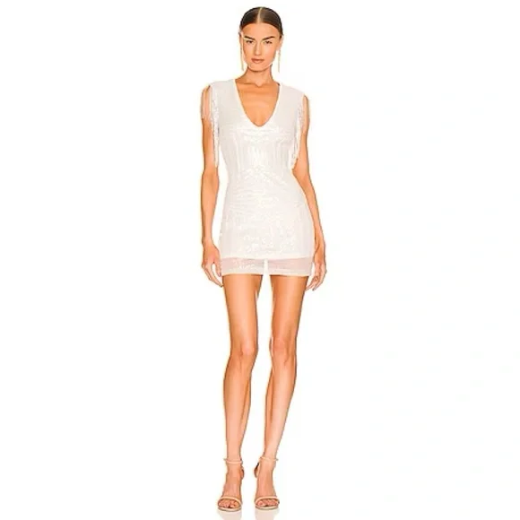 SAYLOR | Dresses | Saylor Sequin White Mini Dress Short Sleeve Vneck  Revolve Small Cocktail Party | Poshmark